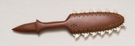 Edged in shark teeth, the leiomano is a lovely but lethal slashing tool.