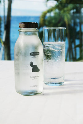 Stylish and sustainable—Peter Merriman's own brand of bottled water.